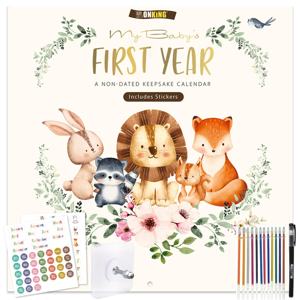 Monking Bright Day calendar cover with cheerful design for baby's first year milestones.