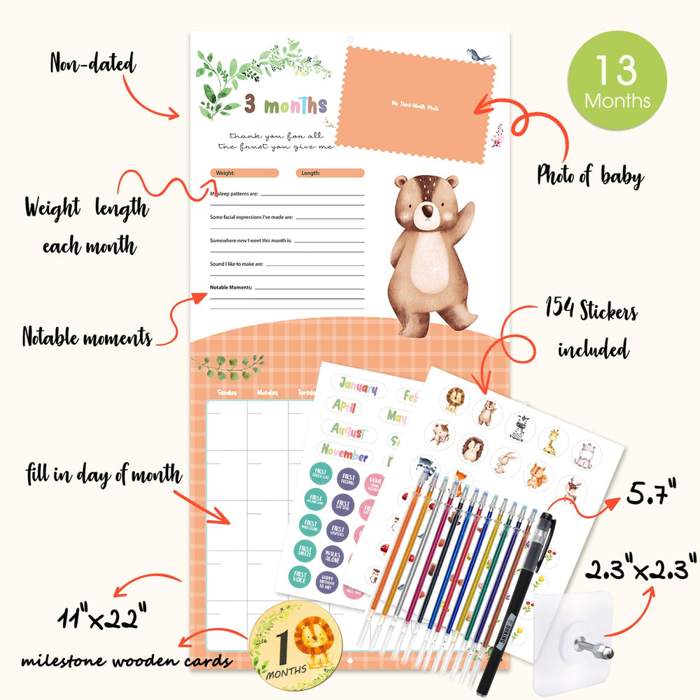 Monking wooden milestone cards highlight 12 months for monthly photos