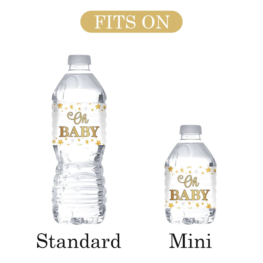 Baby shower water labels resist moisture and stay bright on bottles.