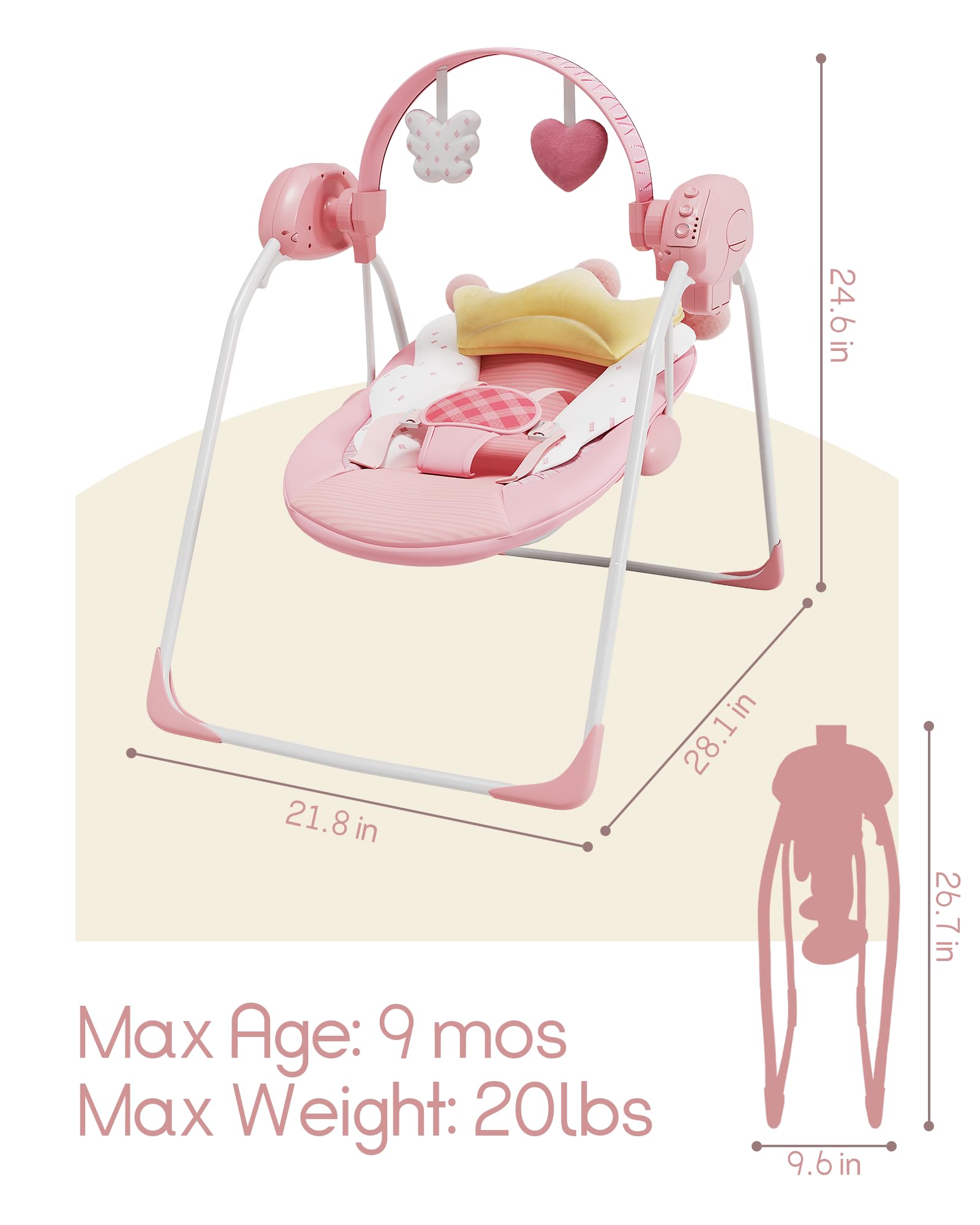 Monniebaby infant swing motion settings range from gentle to active.