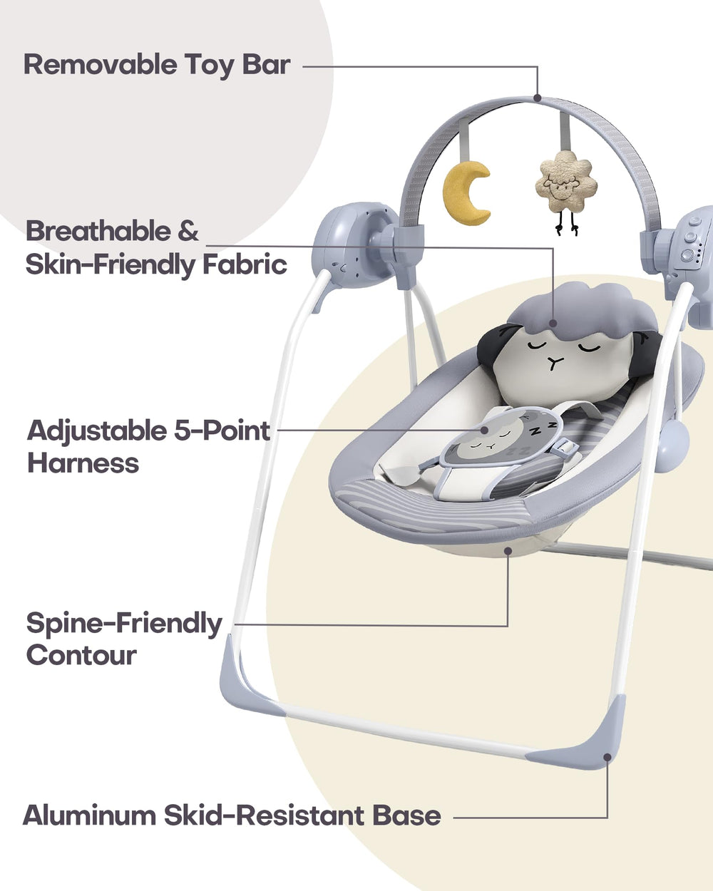 Monniebaby secure seat with harness supports infants safely.