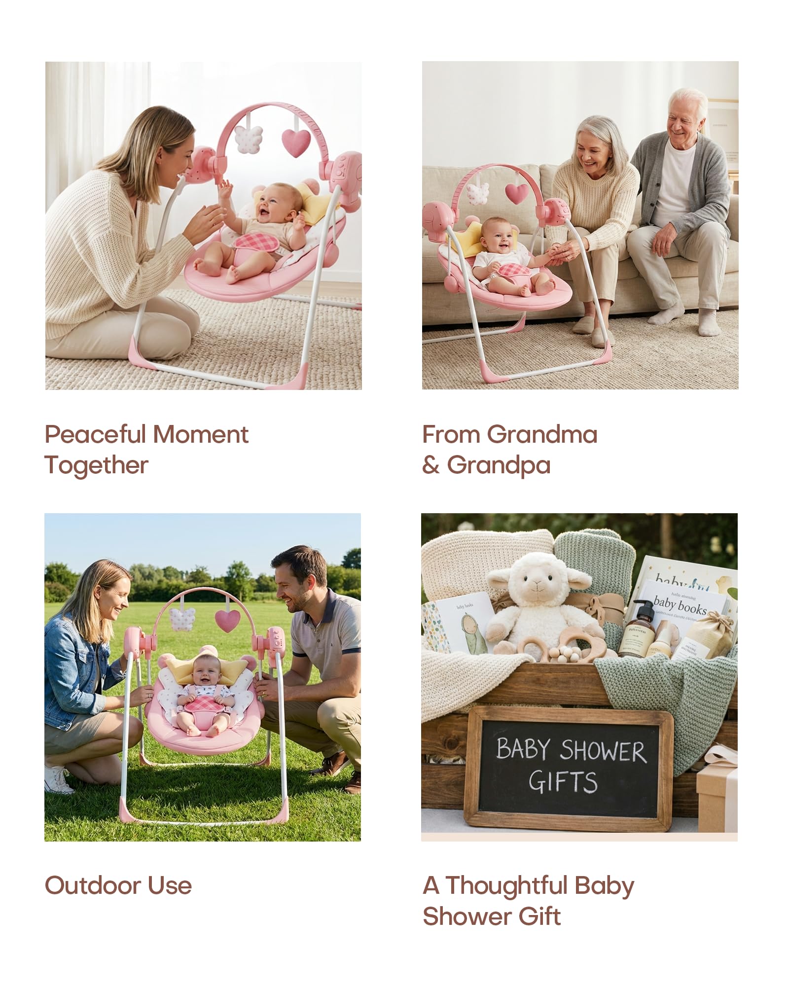 Monniebaby pink baby swing complements nurseries and playrooms.