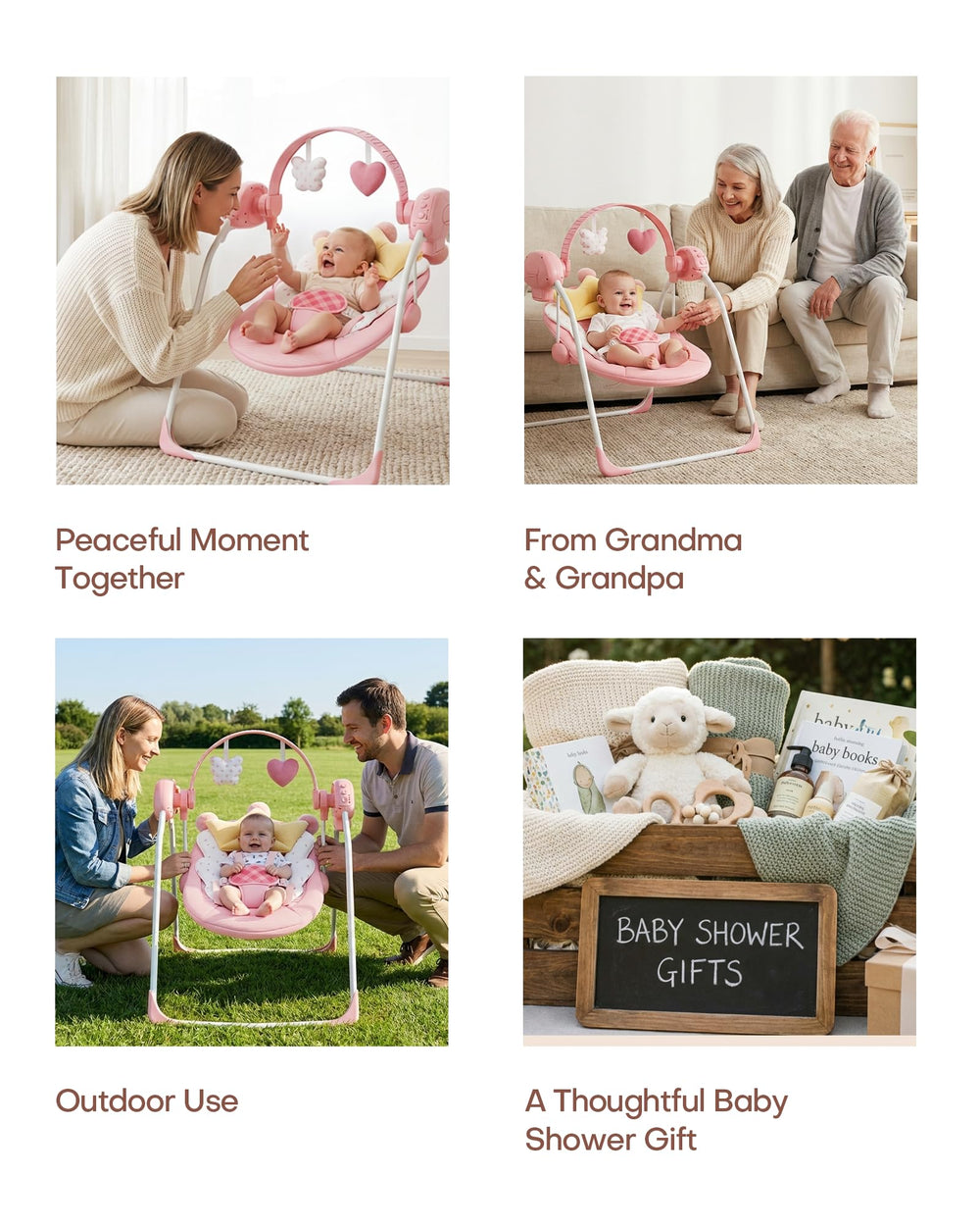Monniebaby pink baby swing complements nurseries and playrooms.