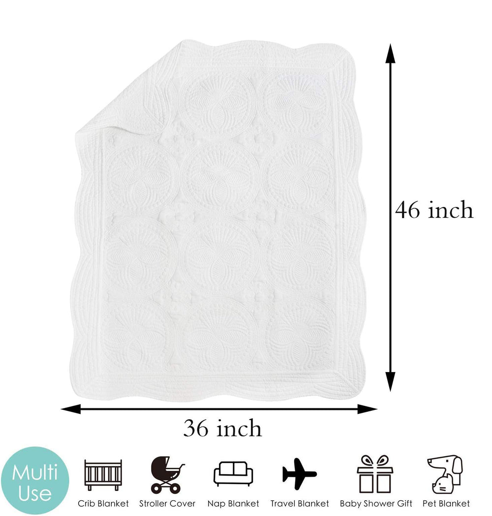 MONOBLANKS baby quilt shows embossed stitching for durable heirloom look