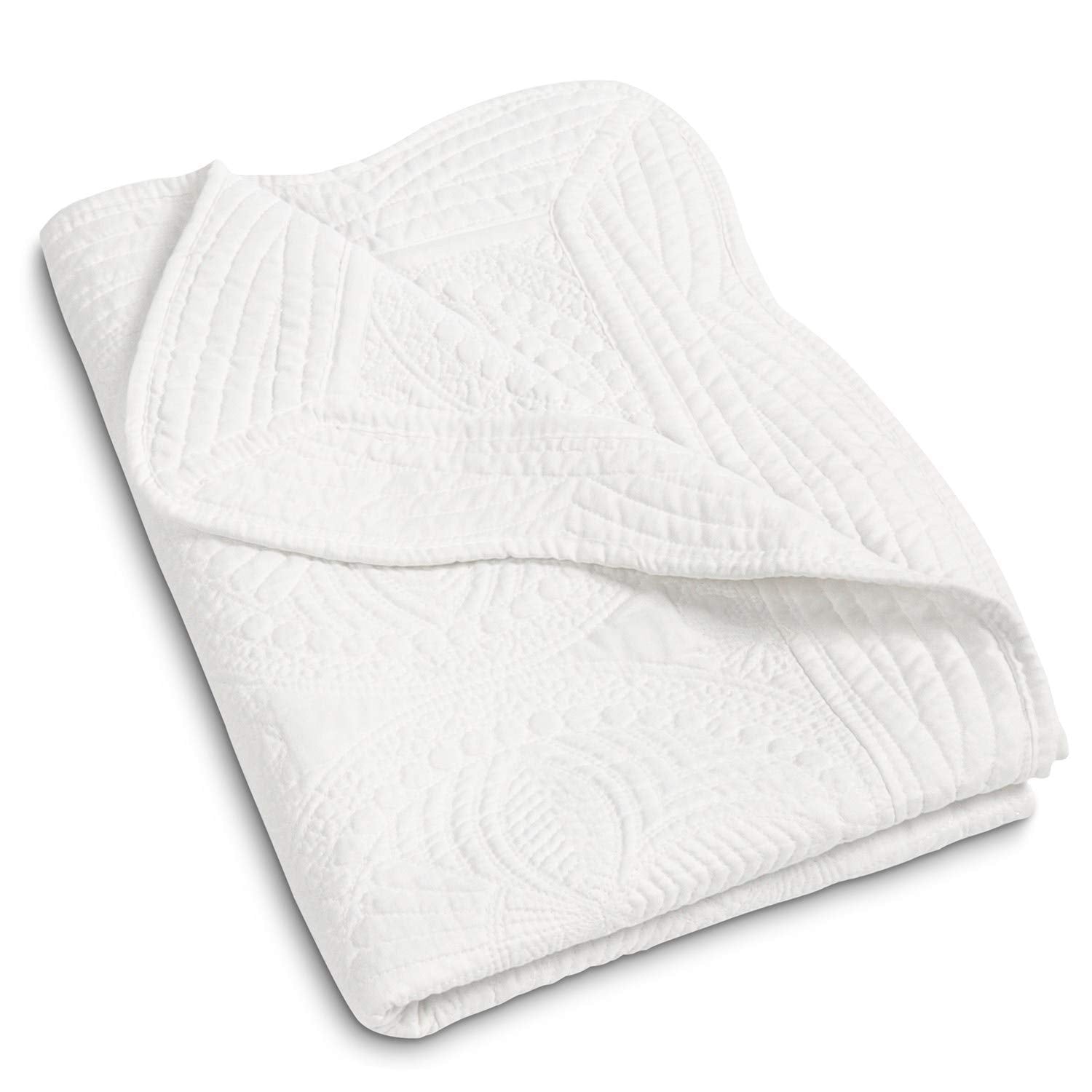 MONOBLANKS baby quilt with scalloped edge adds delicate nursery accent