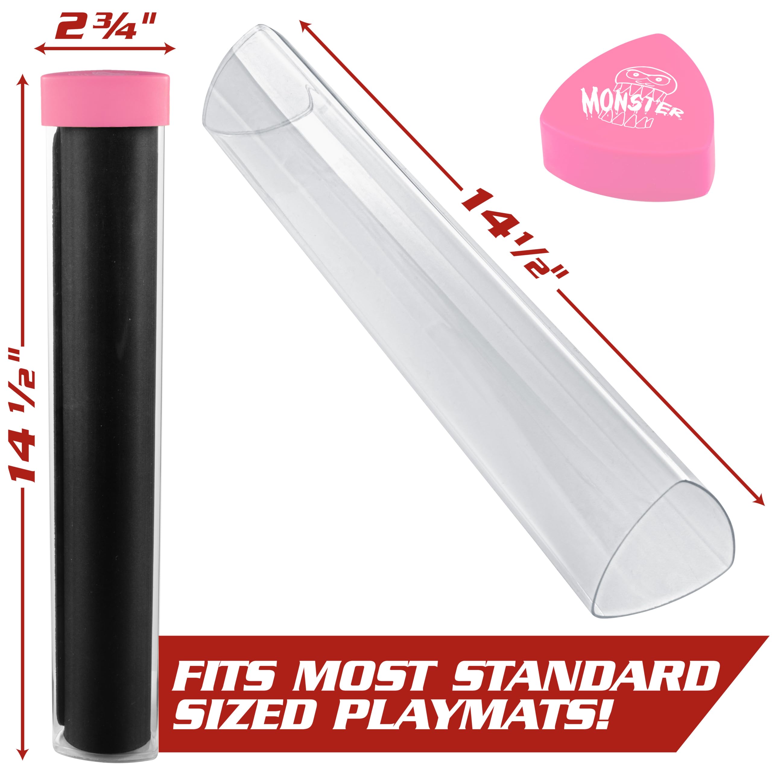 Monster Protectors Prism Playmat Tube pink easy access opening for quick removal