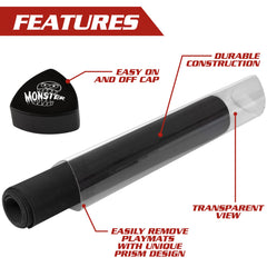 Prism-shaped tube prevents mats from rolling off the table.