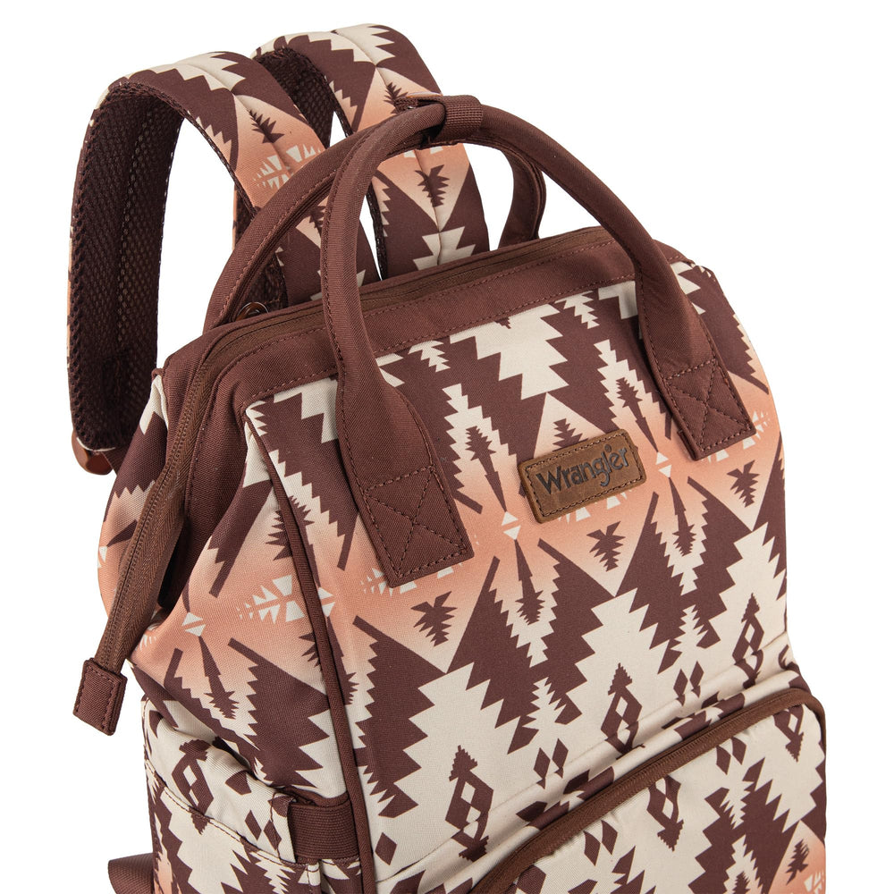 Montana West Wrangler Callie diaper backpack, stroller attachment in use, hands-free on the go.