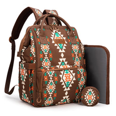 Montana West Wrangler diaper bag in Aztec pattern, stylish travel-ready backpack for moms.