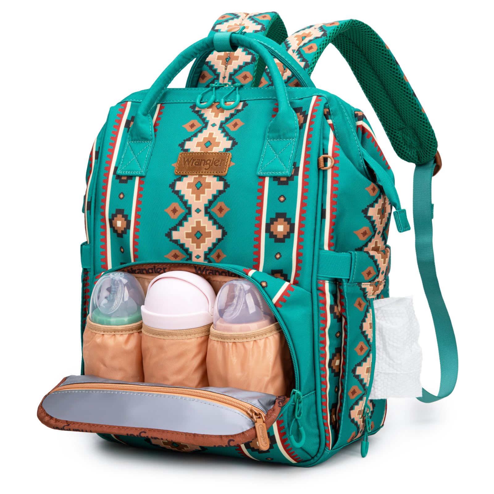 Compact yet spacious dimensions of Montana West Wrangler diaper bag for daily items
