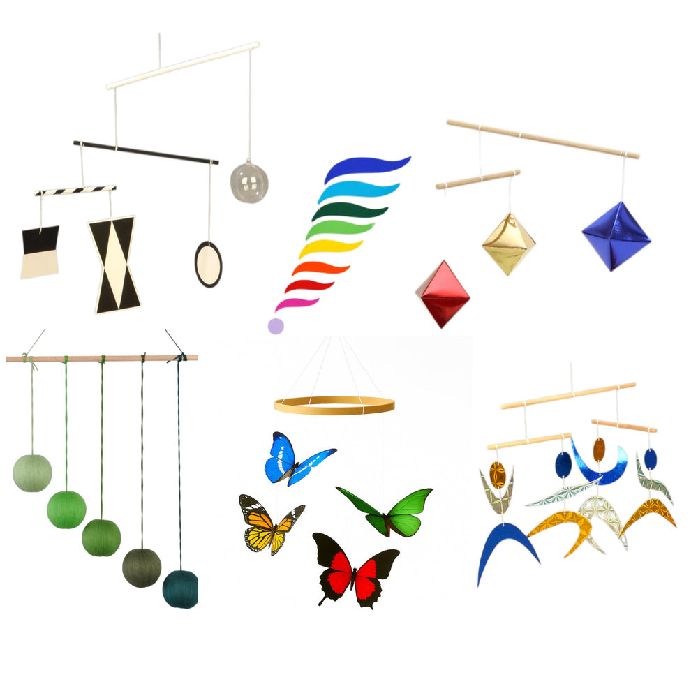 Montessori Baby Mobile Set Munari – focus shapes for newborn visual tracking.