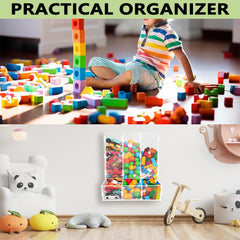 Montex acrylic wall toy dispenser hanging setup shows a wall mounting option for space saving