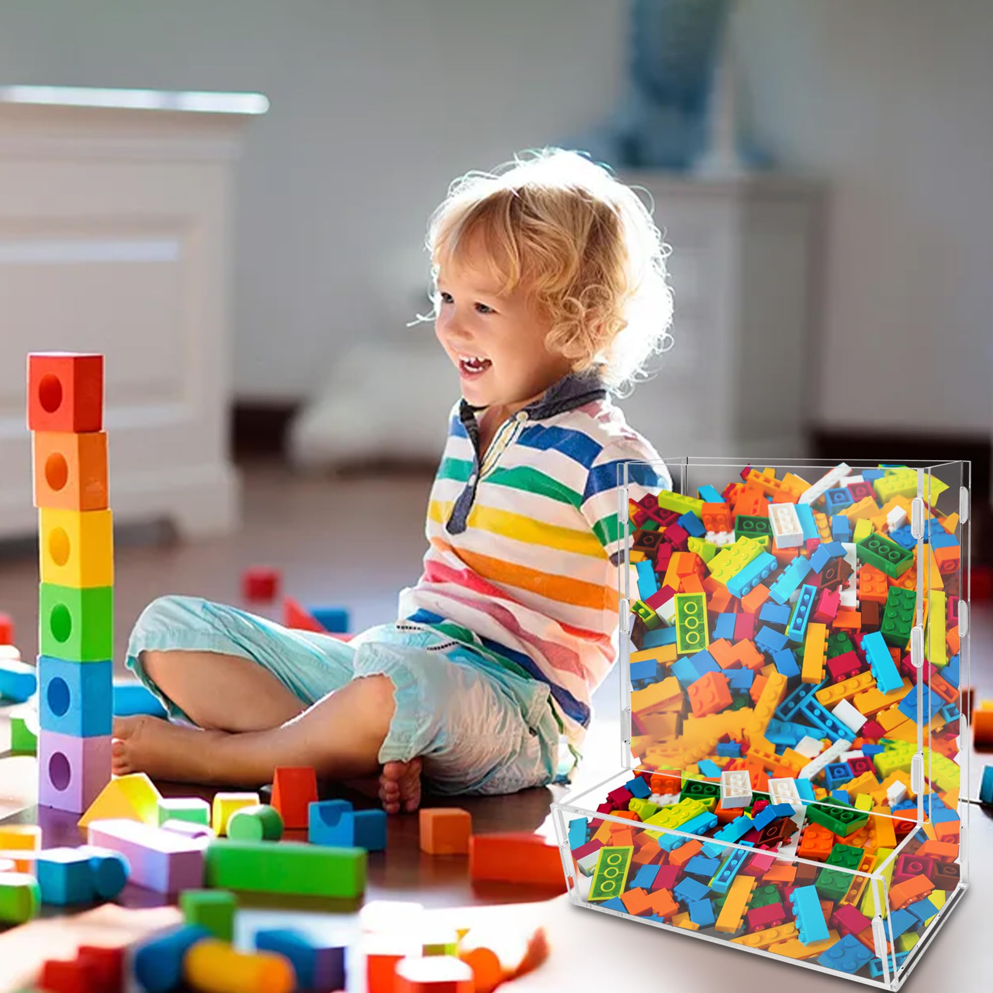 Montex acrylic wall toy dispenser in a playroom setting for organized play.