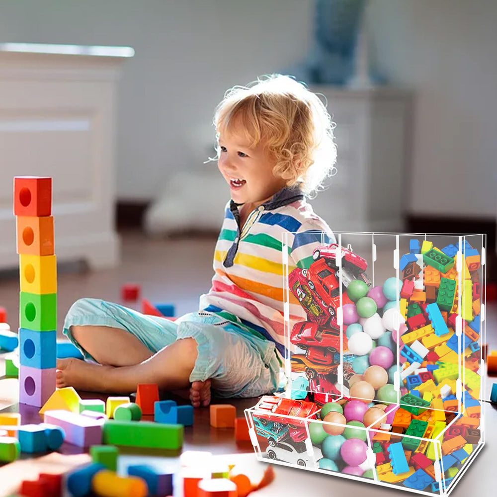 Montex acrylic wall toy dispenser clear finish adds modern, sleek look