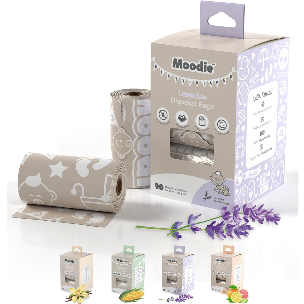 Moodie 90-count disposable diaper bags for quick home disposal
