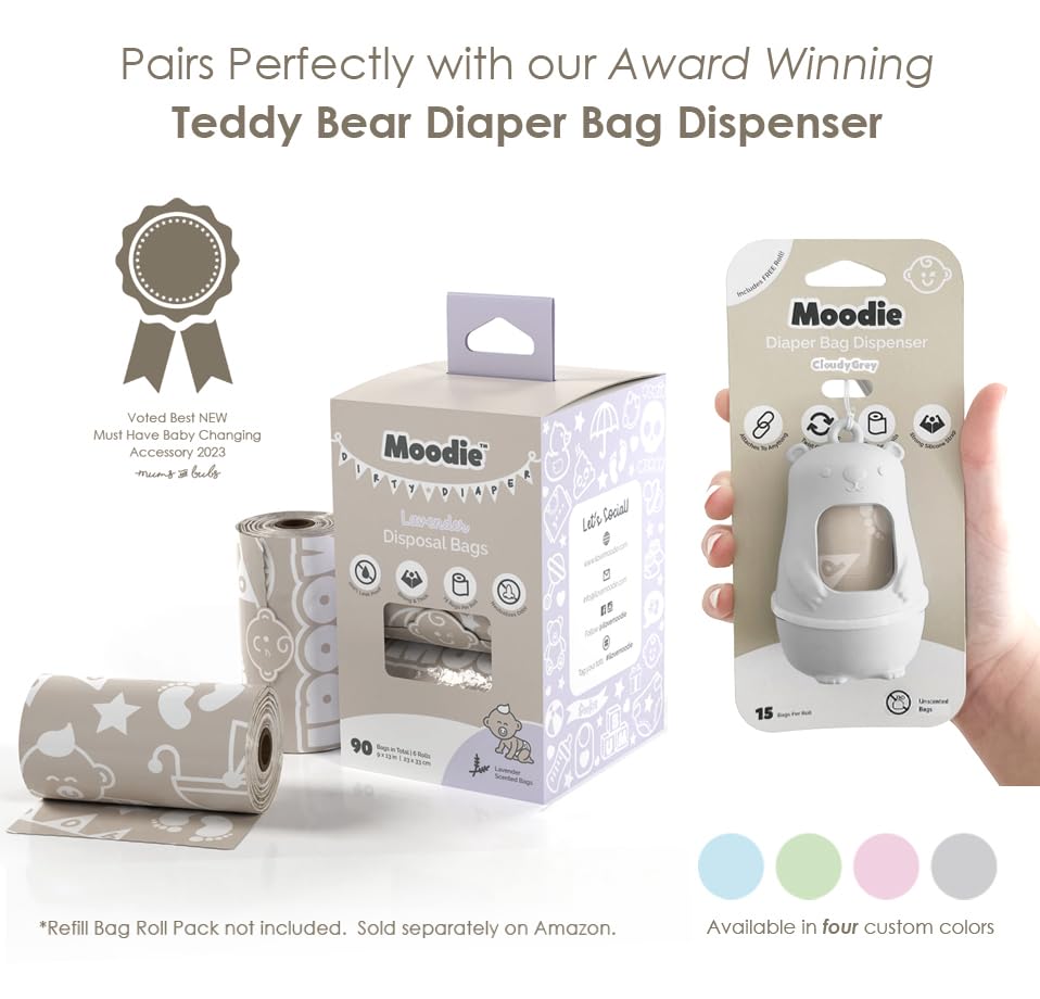 Moodie easy-tie design diaper bags for tidy disposal