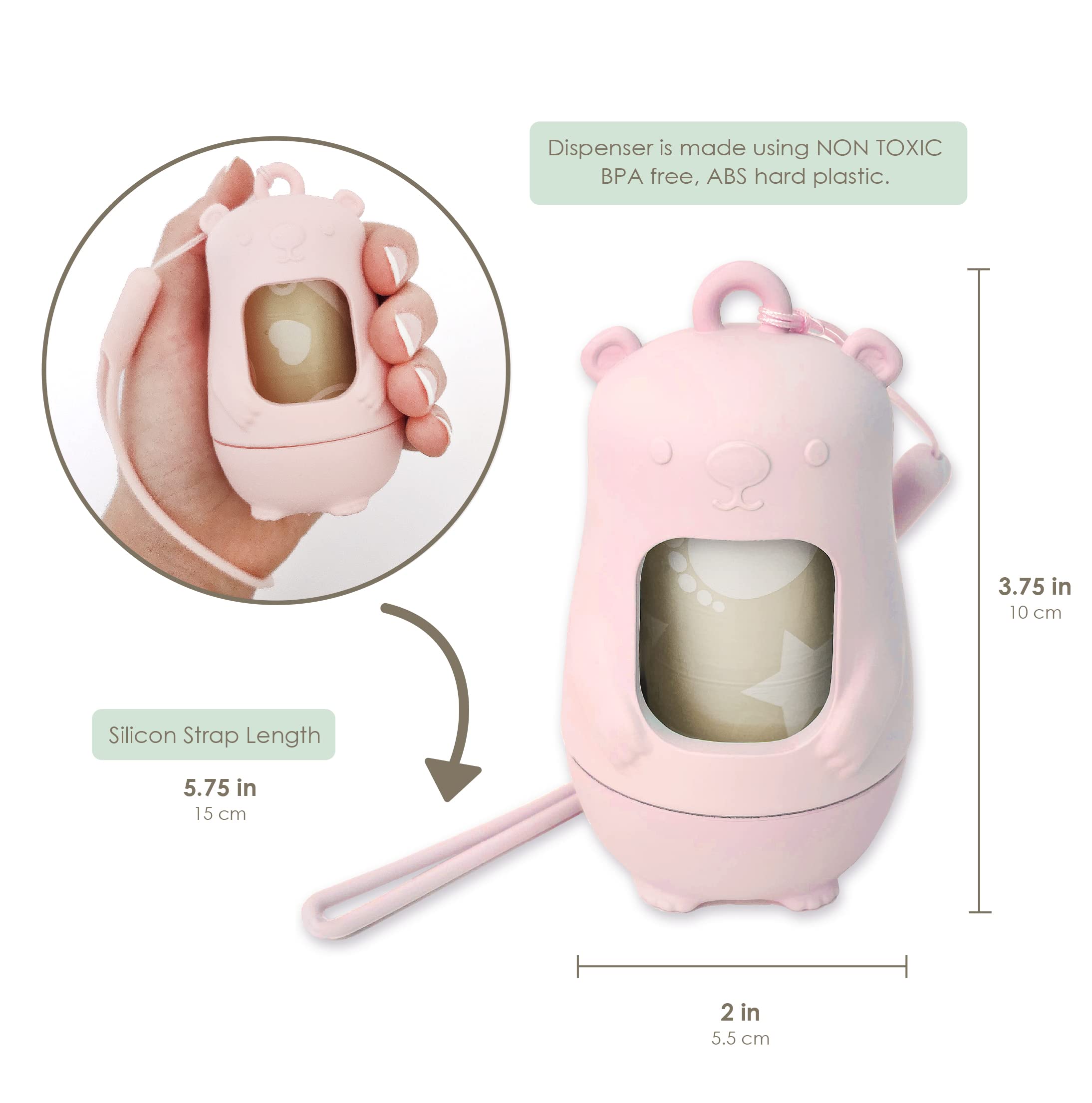 Moodie silicone strap pink dispenser secure attachment during travel