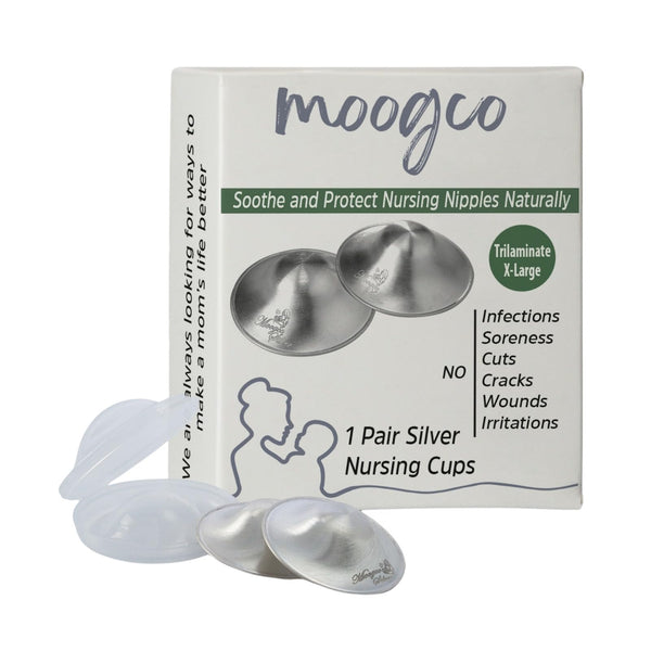 MOOGCO nursing cups trilaminate xlarge overview, a lightweight shield for breastfeeding comfort.