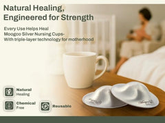 MOOGCO silver nursing cups under-bra fit supports comfortable breastfeeding.