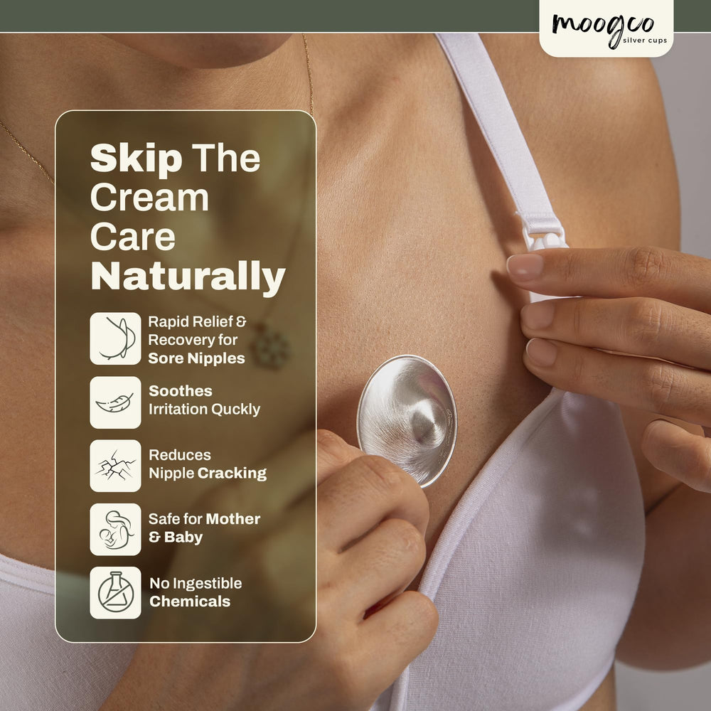MOOGCO 999k silver nursing cups on breast during use for protection
