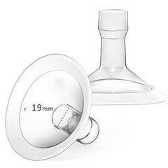 MOOMentaneous 19mm oval flanges assembly for Medela-compatible pumps improves pump comfort.