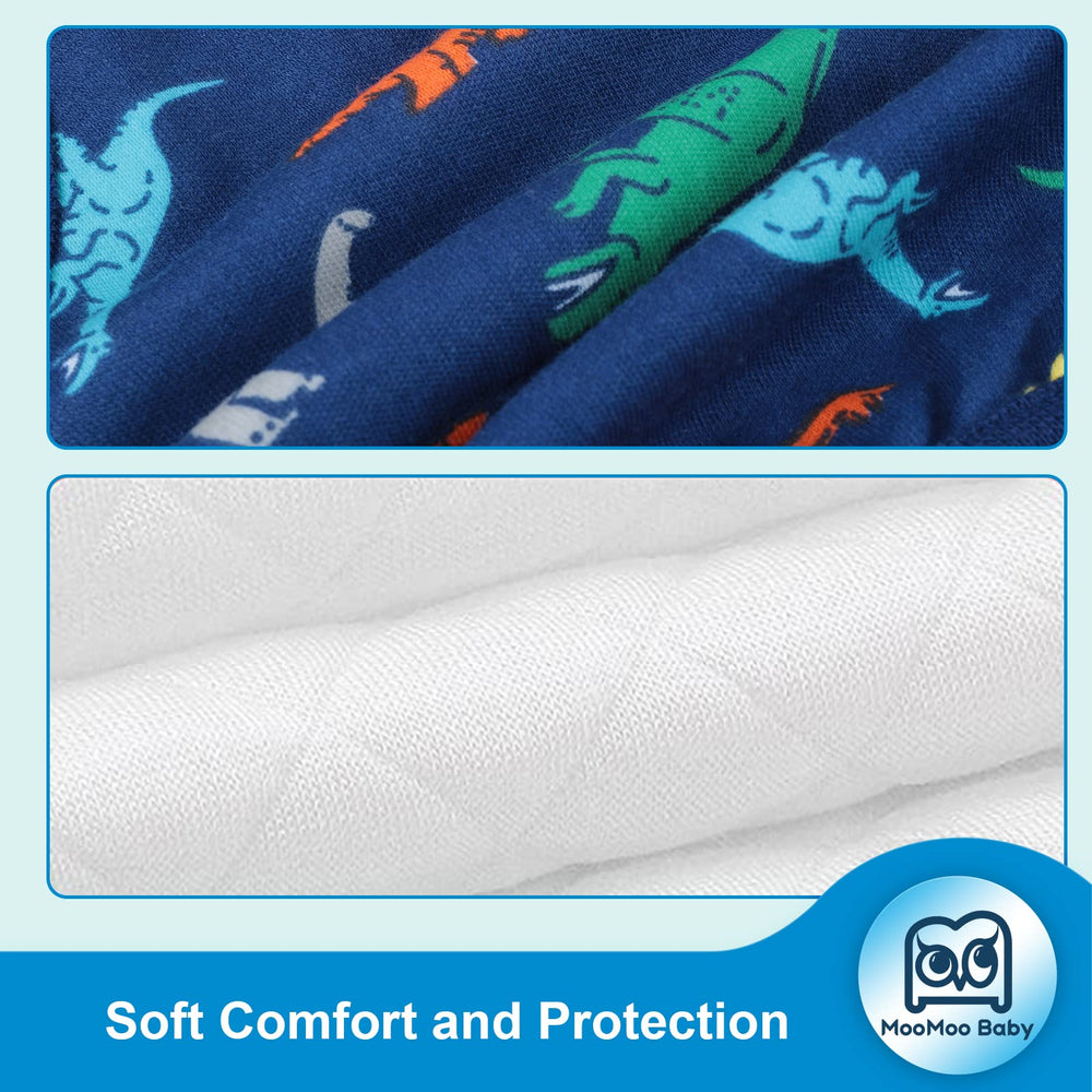 MooMoo Baby Dino pattern training pants worn by toddler during potty practice