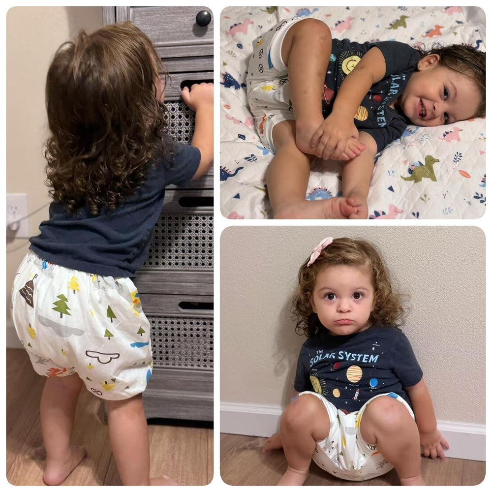 MooMoo Baby easy care label indicating washable and reusable pants
