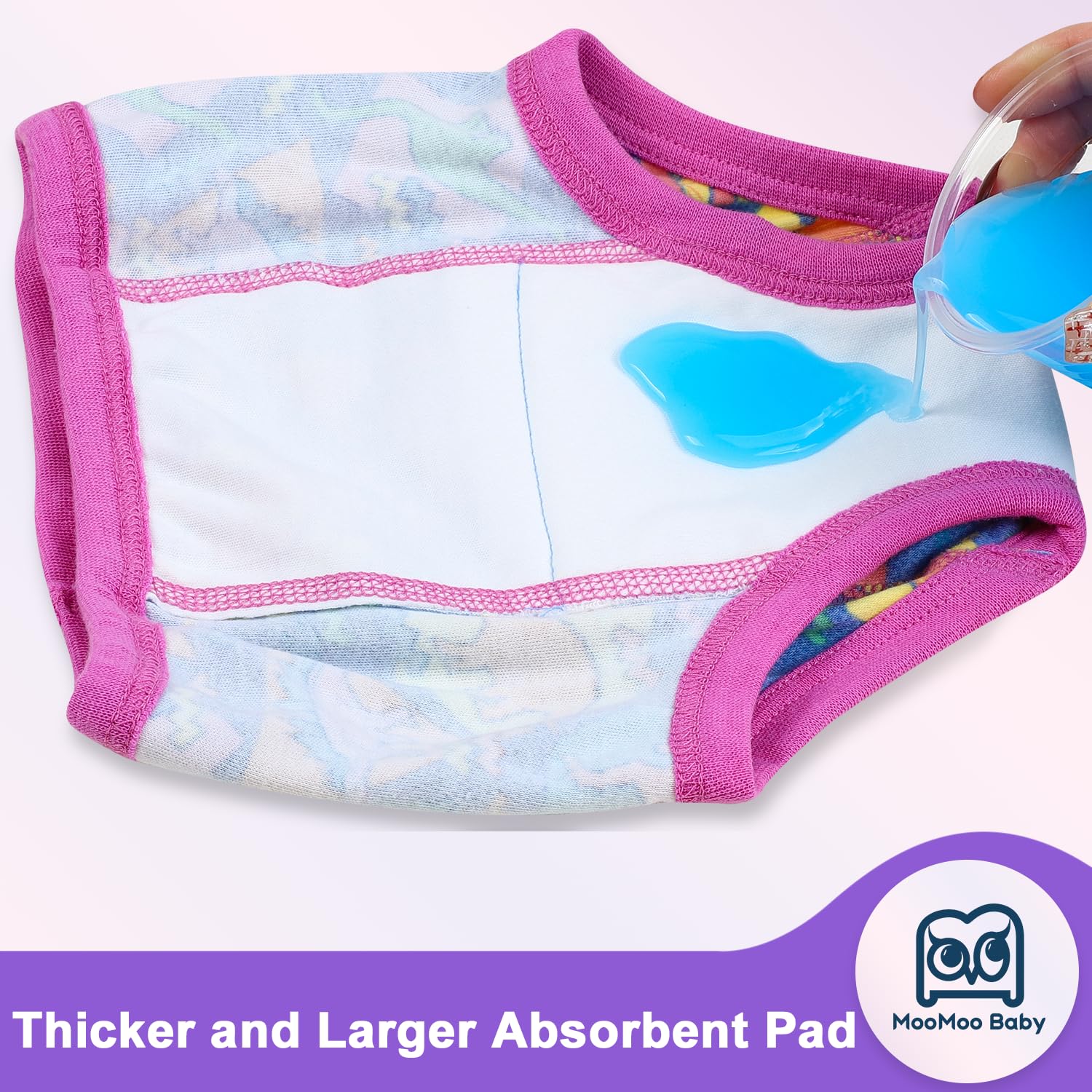 MooMoo Baby potty training pants side view showing stretchy waistband for easy access.