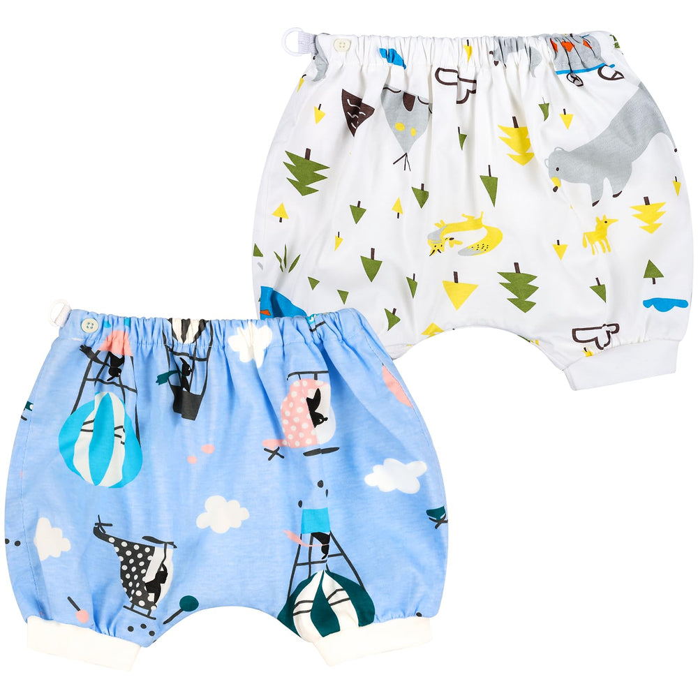 MooMoo Baby summer bedwetting shorts two-pack front view showing comfortable fit