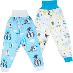 MooMoo Baby waterproof diaper pants with cotton exterior and waterproof core for nap-time protection.