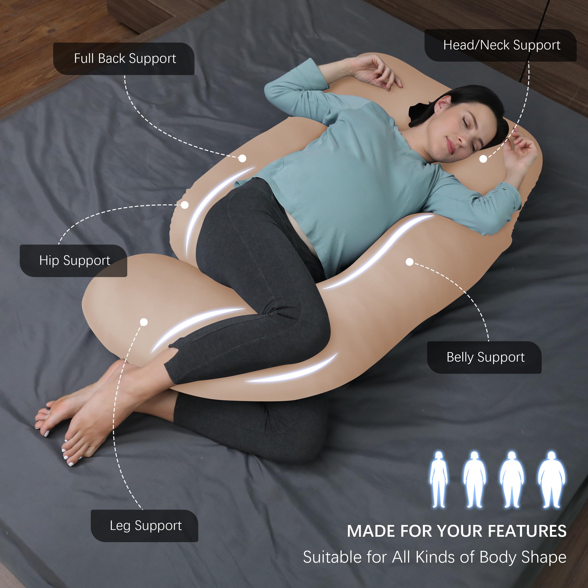 Moon Park full-body pillow creates a soothing sleep setup for comfort and alignment.