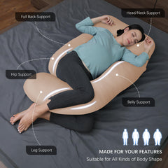 Moon Park full-body pillow creates a soothing sleep setup for comfort and alignment.