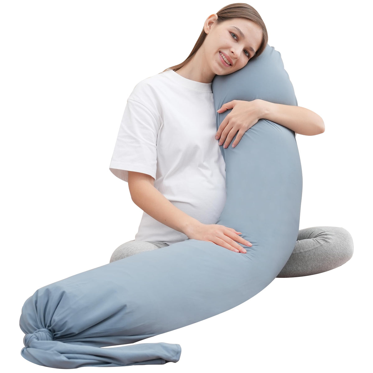 Moon Park pregnancy pillow with smooth cooling cover supports full-body comfort