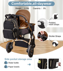 MOONBABY diaper bag features water-resistant fabric to handle rainy days