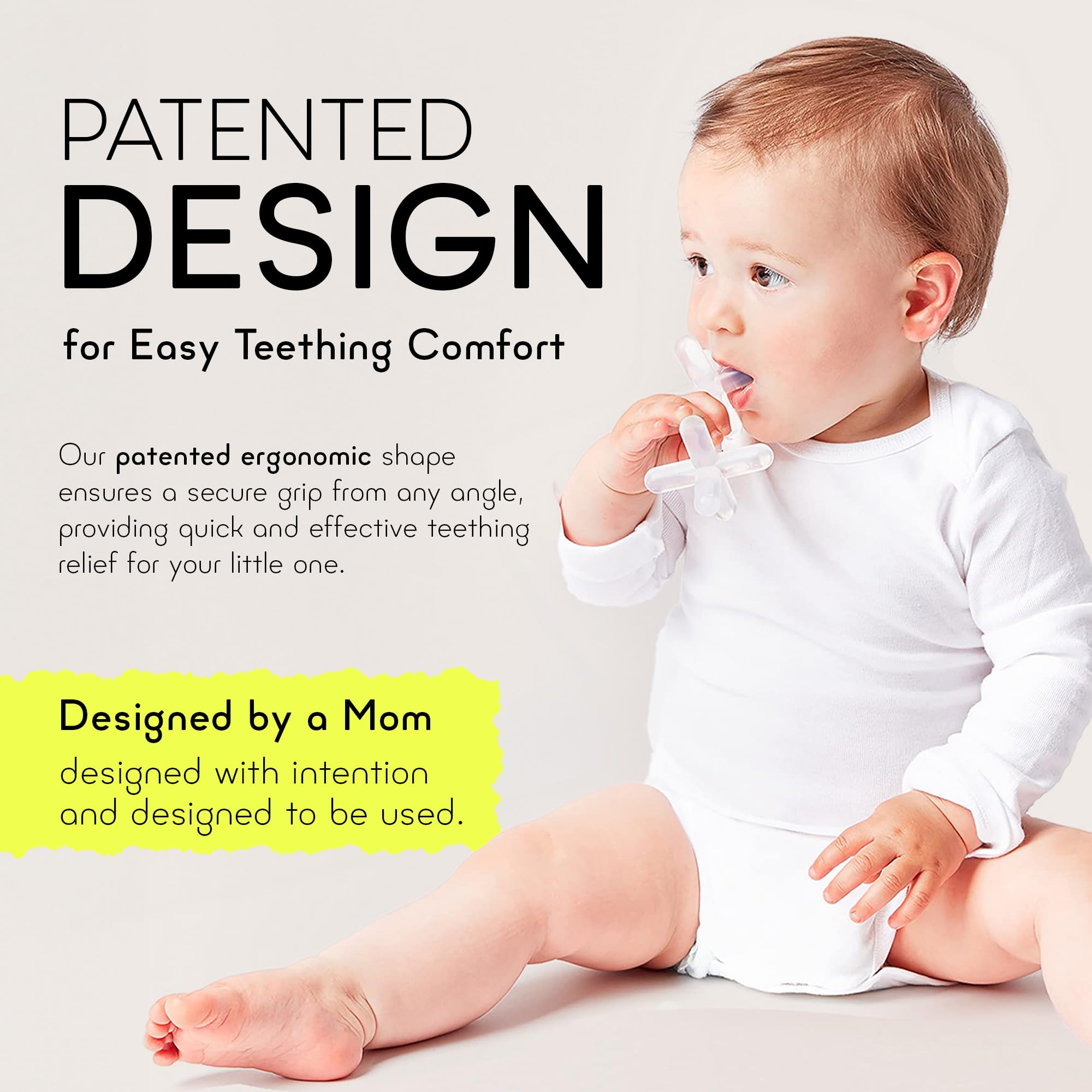 Moonjax teether being cleaned, dishwasher-safe for quick cleaning.