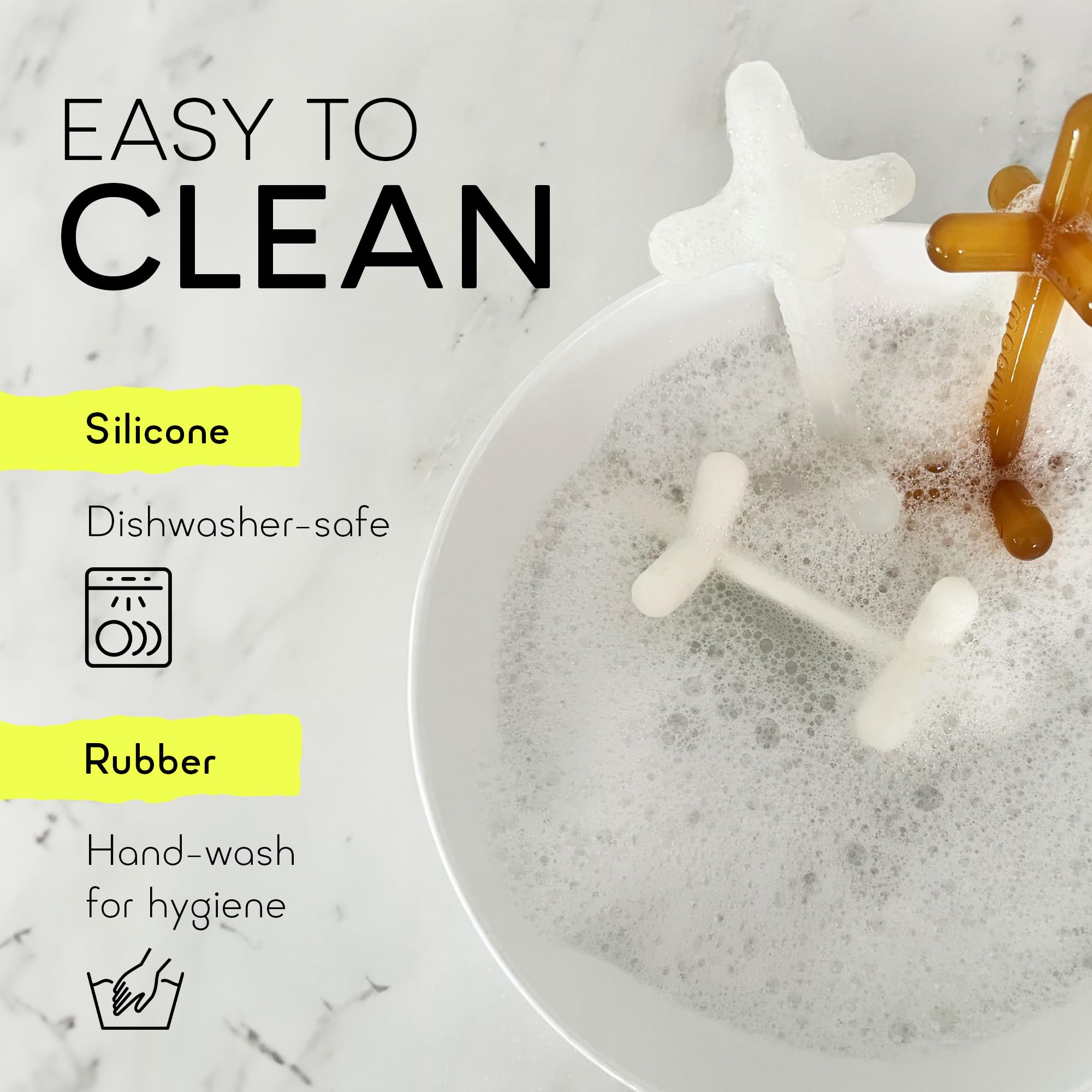 Moonjax teether is newborn-friendly with no dyes or toxins.