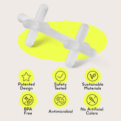 Moonjax teether made with BPA-free silicone ensures safe chewing for babies.