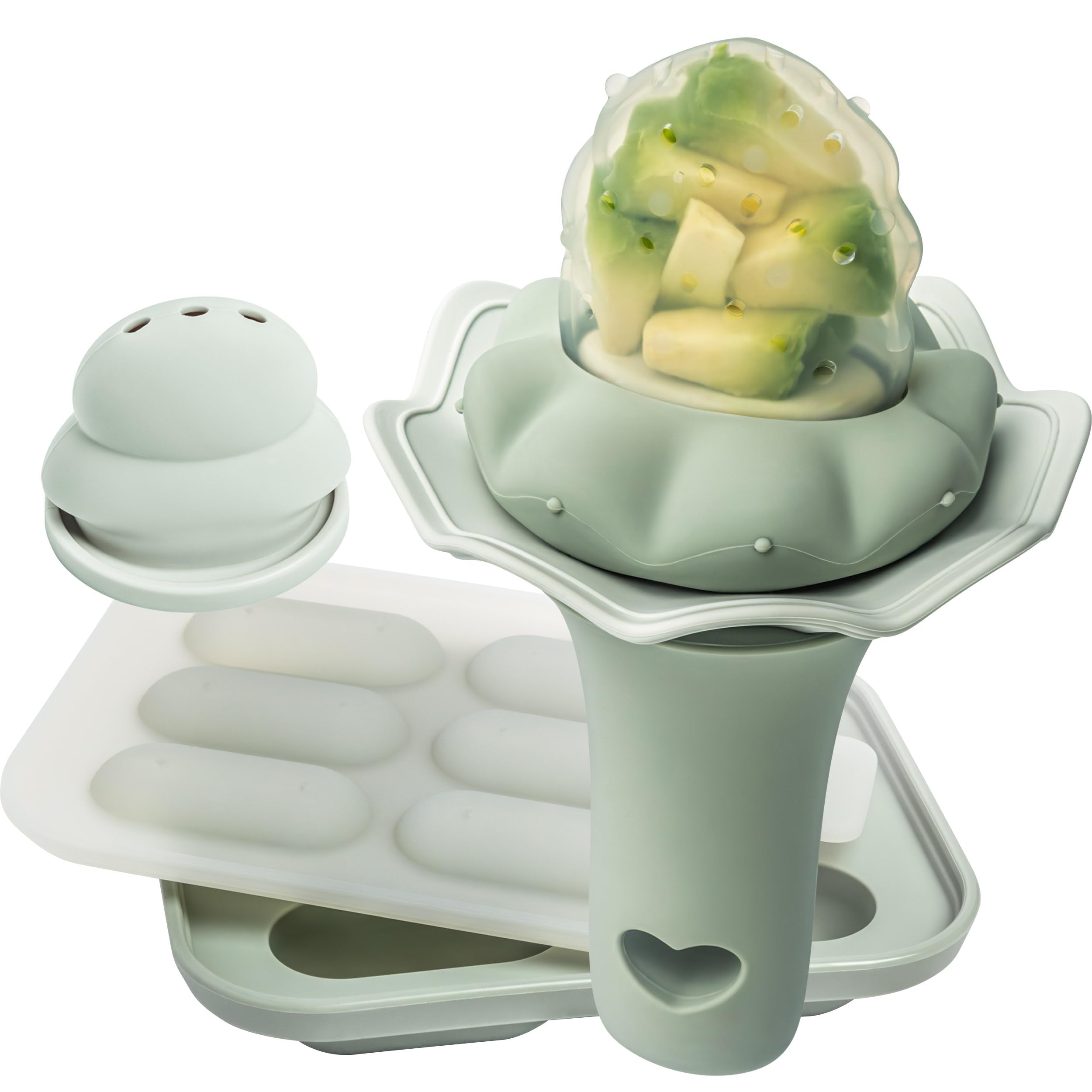 Moonkie baby fruit feeder with two pouches offering flow control for safer self-feeding.