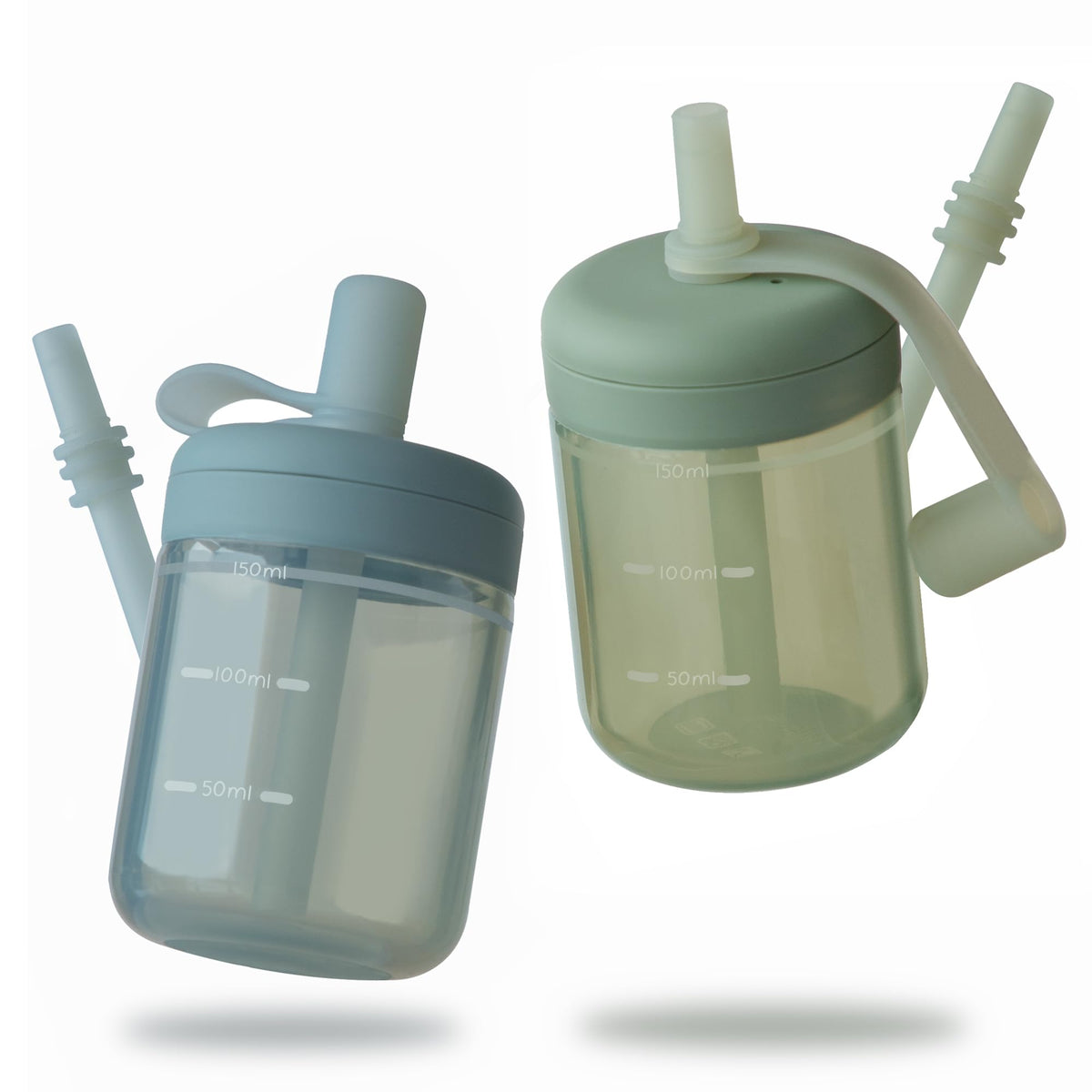 Moonkie Baby straw cup with lid on for spill-free practice during transitions.