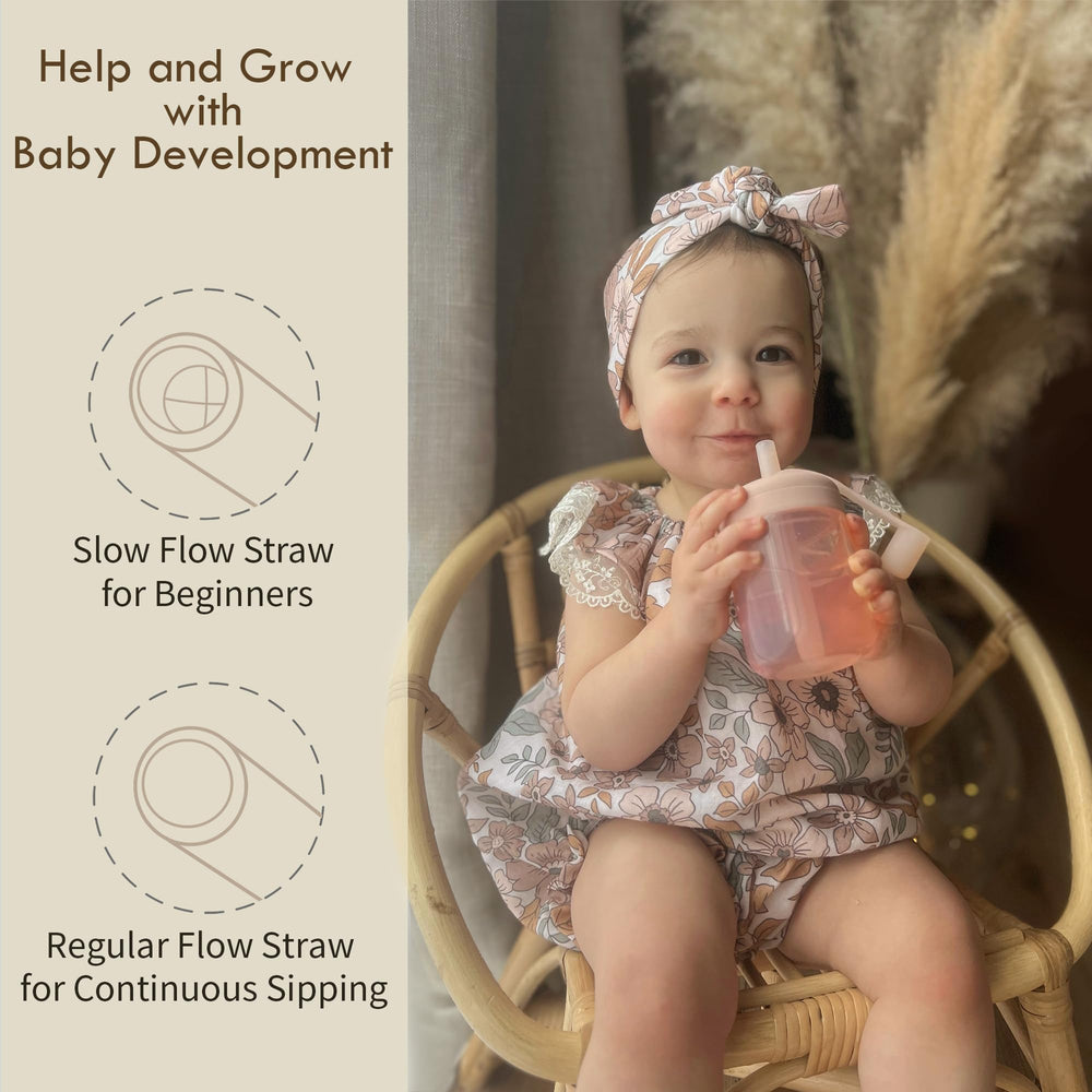 Moonkie Baby Straw Cup silicone straw for gentle sipping by tiny mouths.