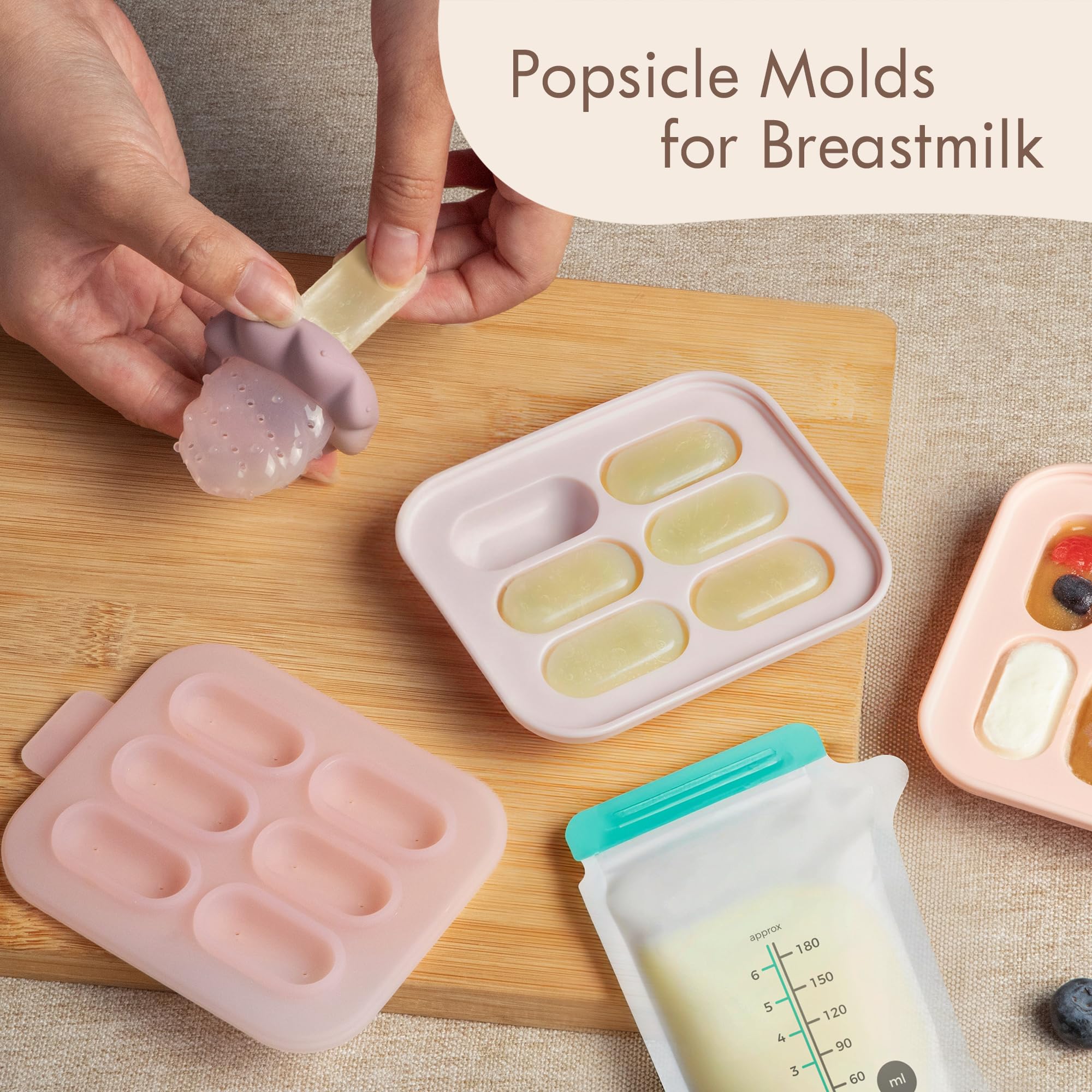 Moonkie freezer tray for popsicle molds keeps breastmilk or puree ready in batches.
