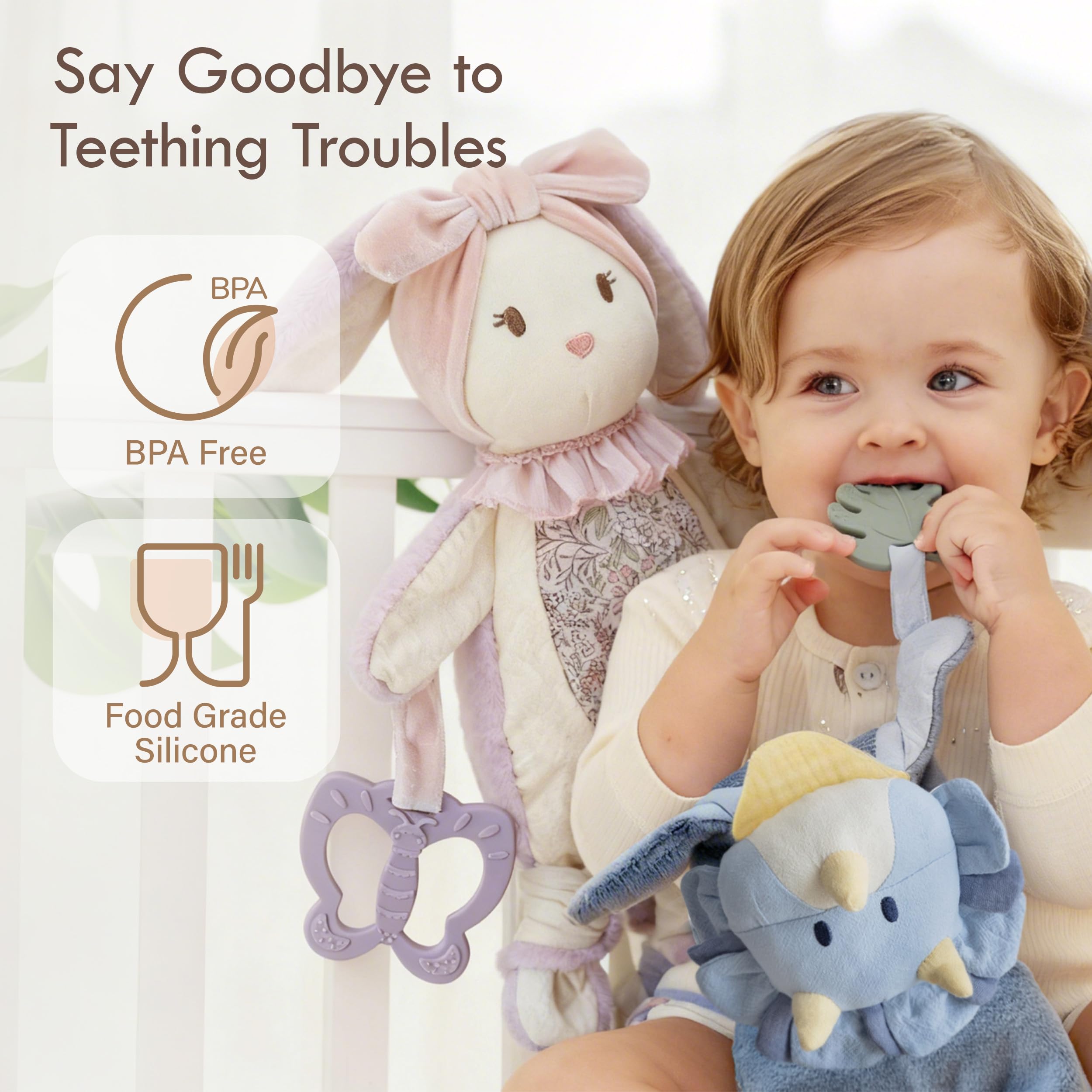 Moonkie lovey with crinkle ears captures baby’s attention during quiet play.