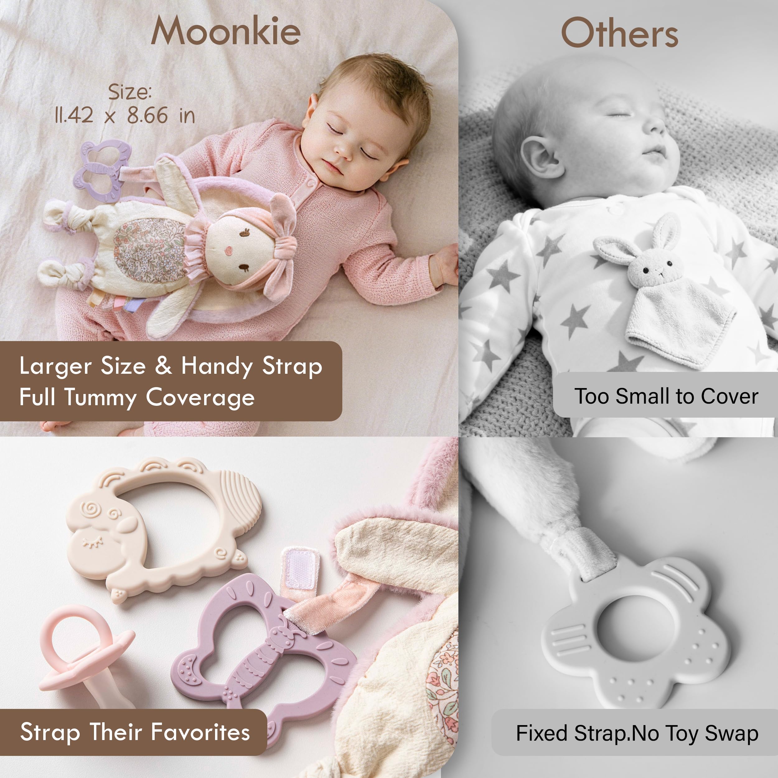 Moonkie natural cotton back adds breathable warmth for cozy naps.