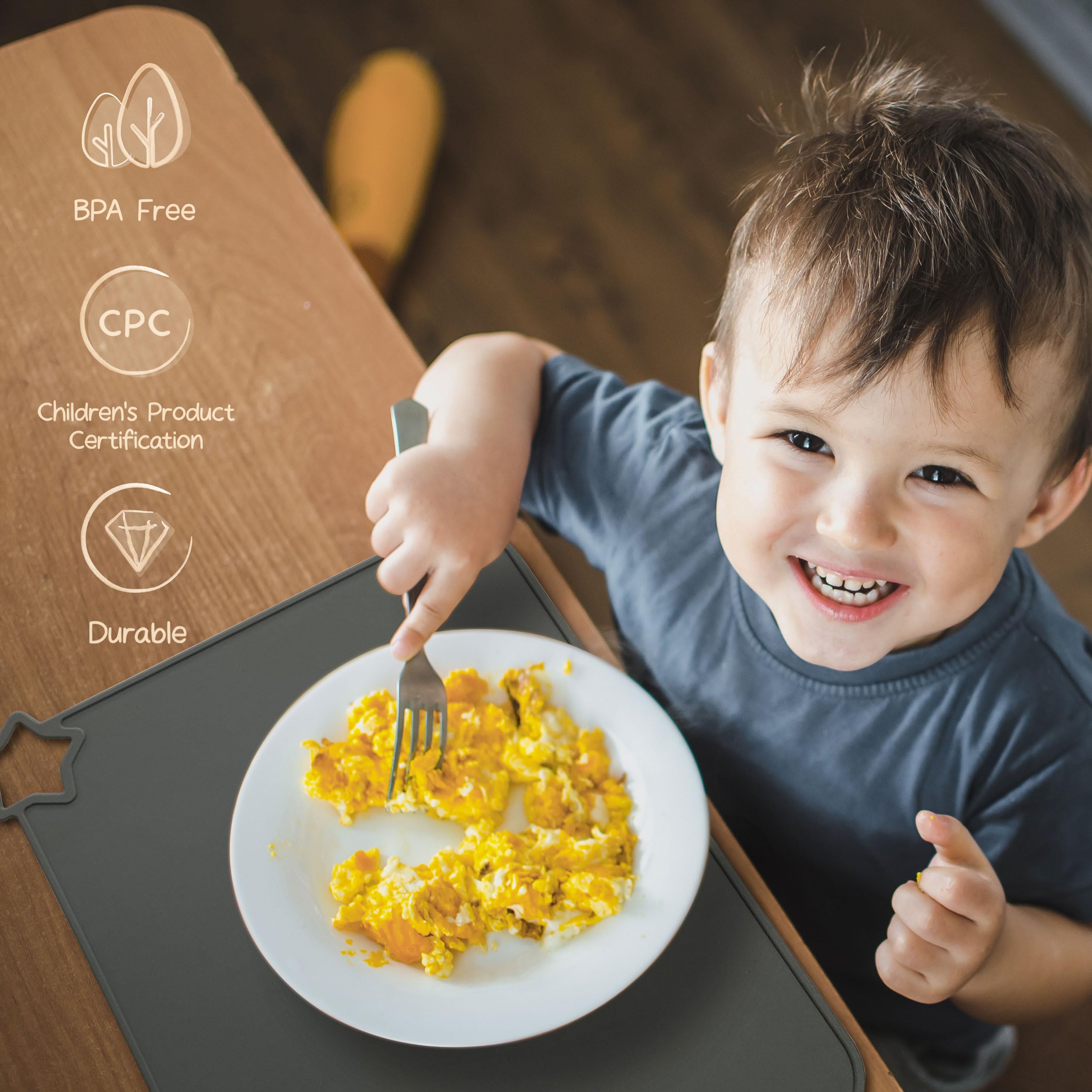 Moonkie placemats stain-proof surface enables quick cleanup after messy meals.
