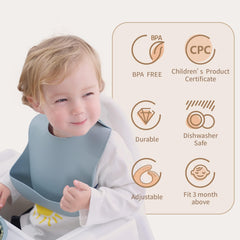 Moonkie silicone baby bib set in pastel yellow protects outfits during meals