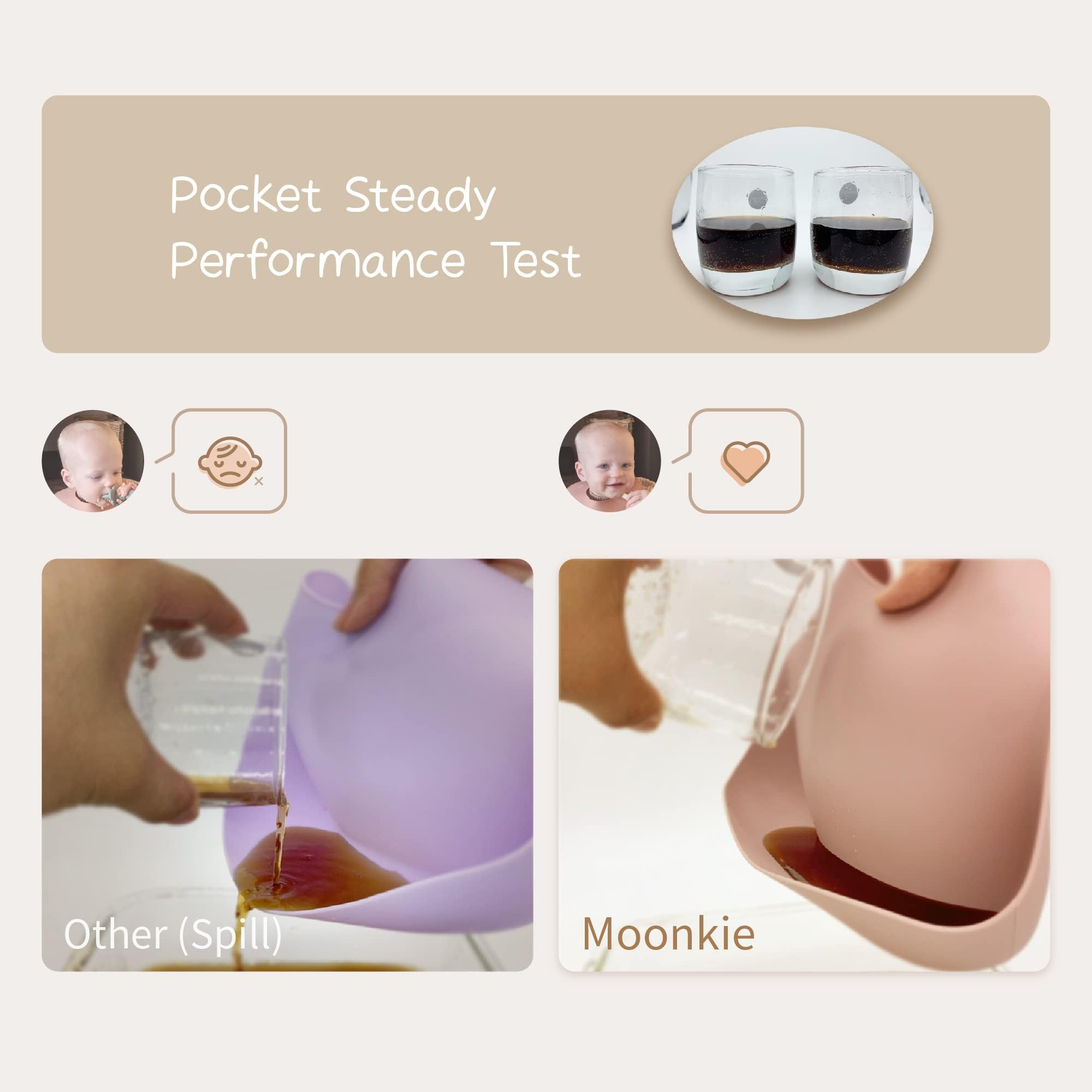 Moonkie waterproof silicone bib resists stains during meals.