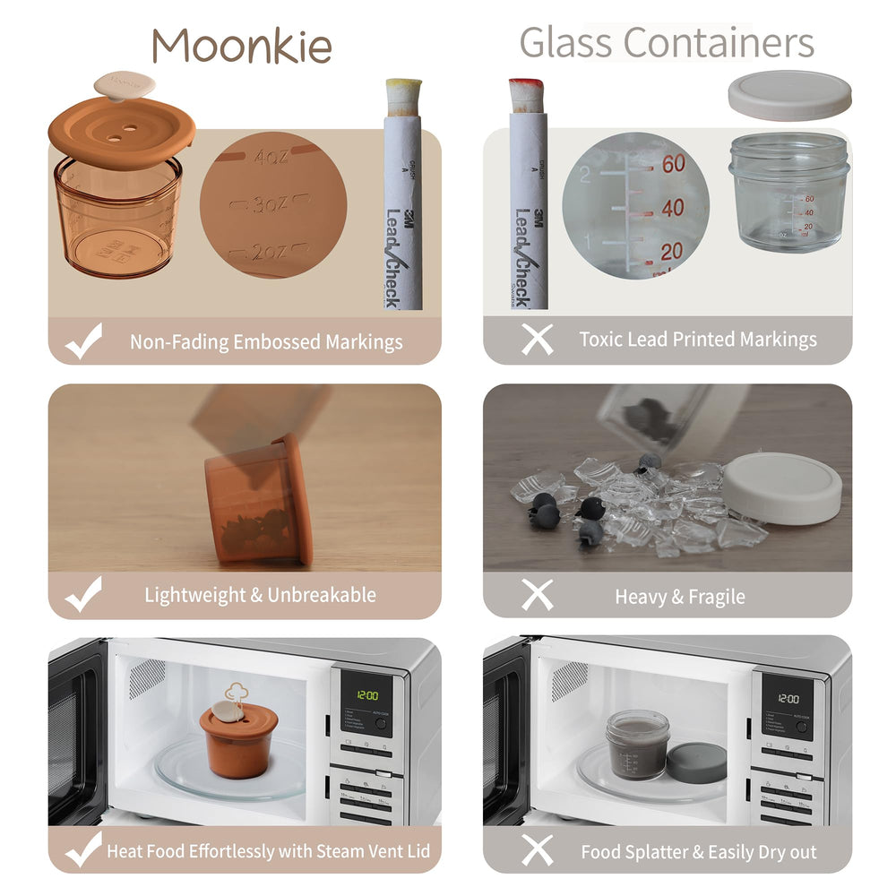 Moonkie silicone baby food containers in 4oz set with airtight seal for portions