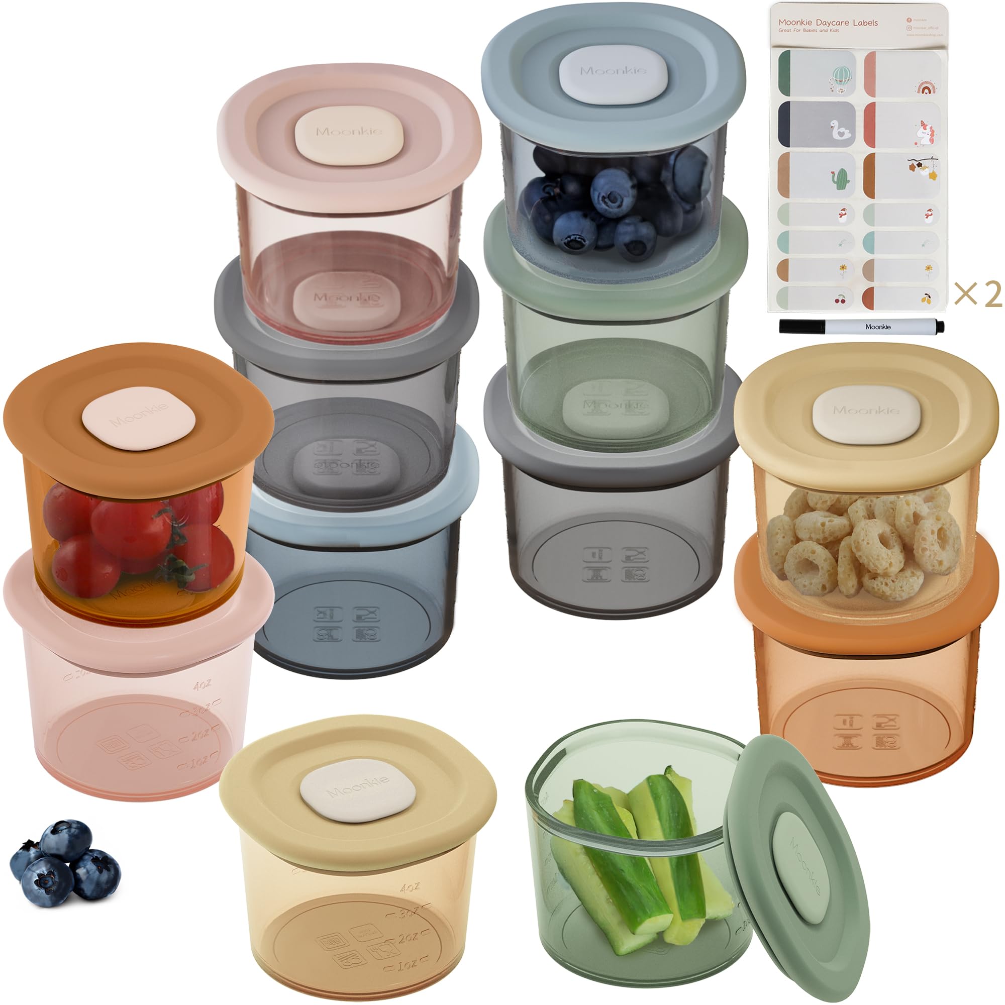 Moonkie silicone baby food containers six-pack packaging with color options