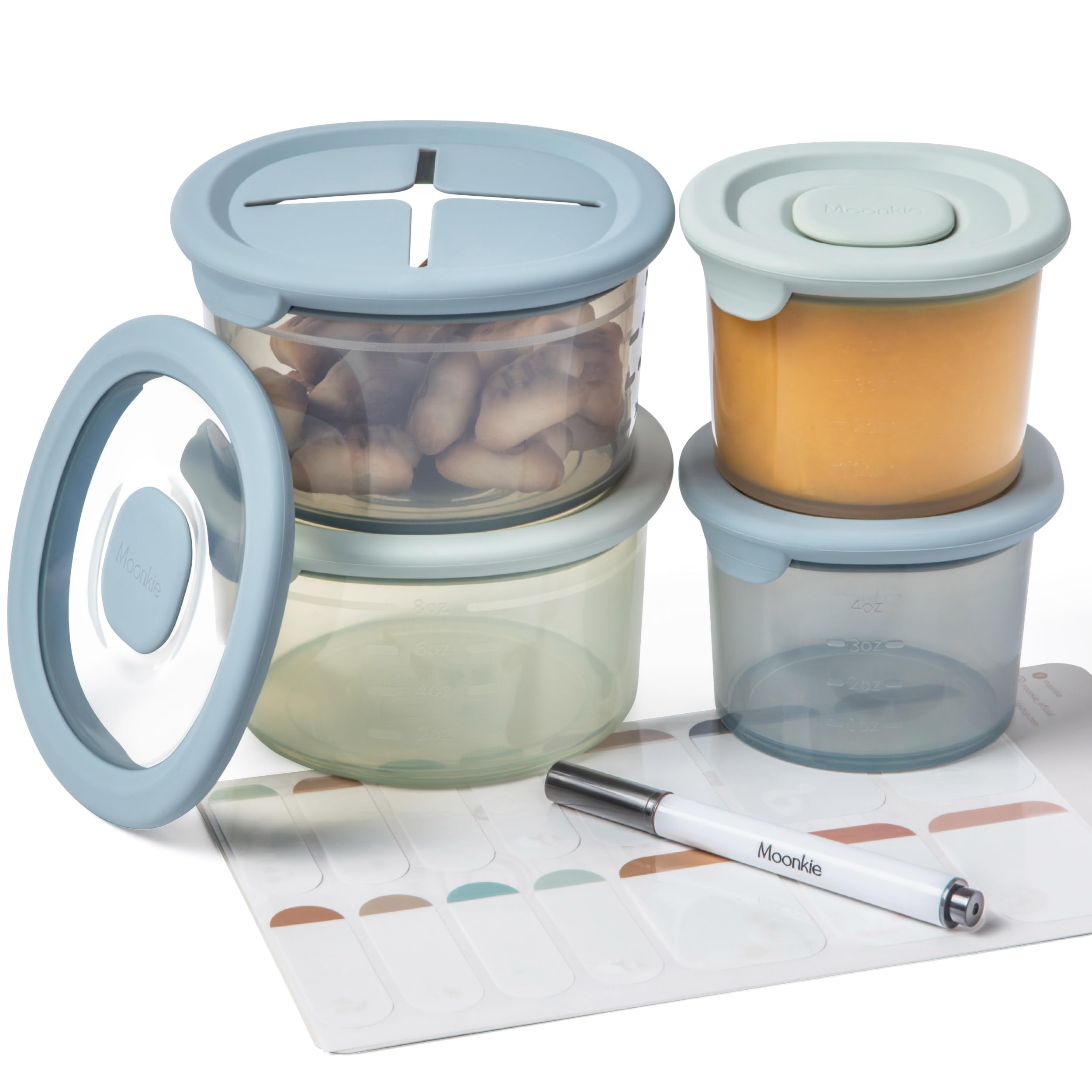 Moonkie silicone baby food containers in 8oz set with airtight seal for fresher meals