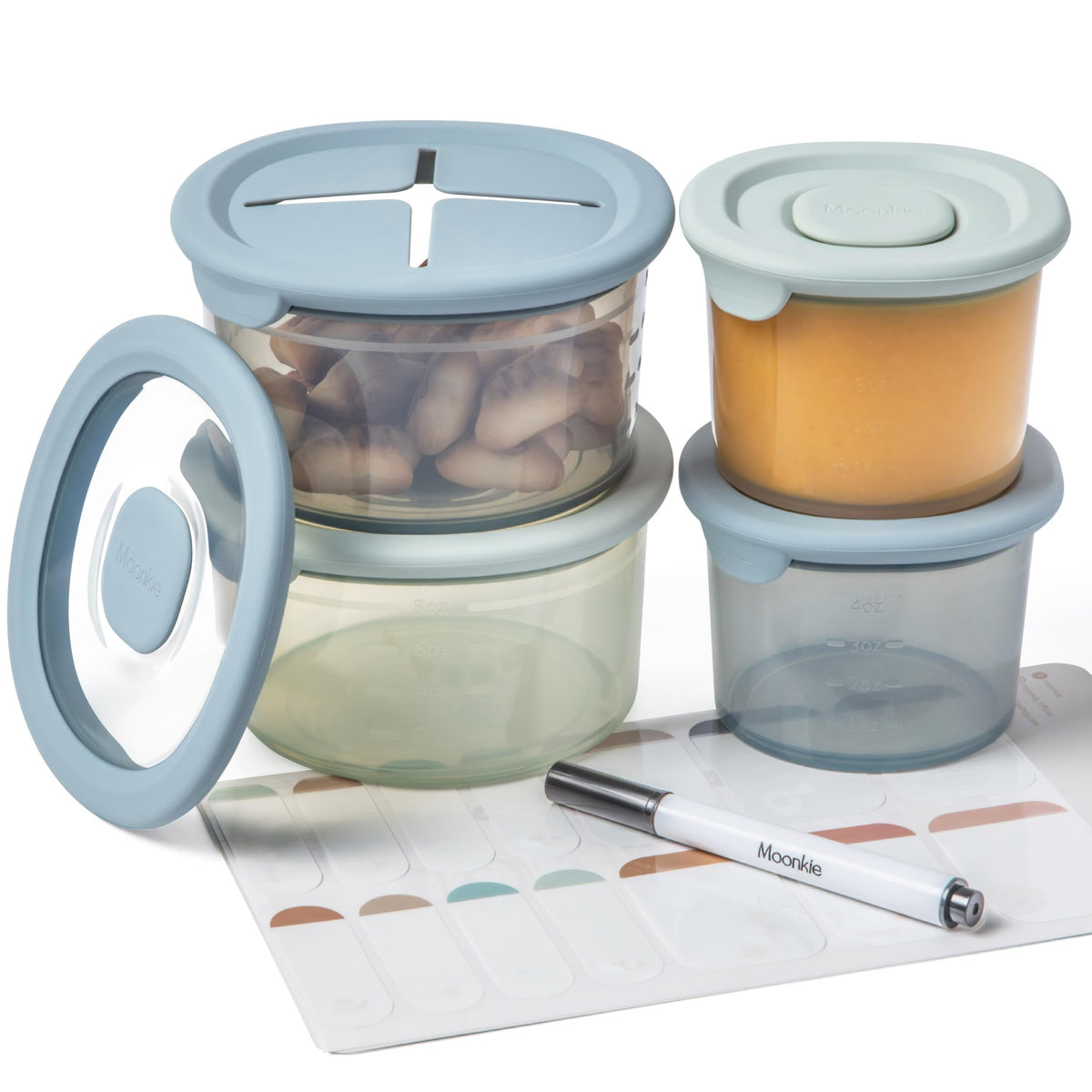 Moonkie silicone baby food containers in 8oz set with airtight seal for fresher meals